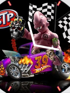 Hot Wheels 39 Purple Dragster Majin Buu Clock Face with Racing Graphics